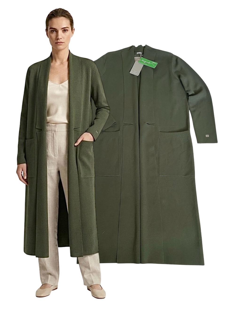 NWT Soia & Kyo Sustainable Knit Maxi Duster Cardigan Jacket Green L Coatigan